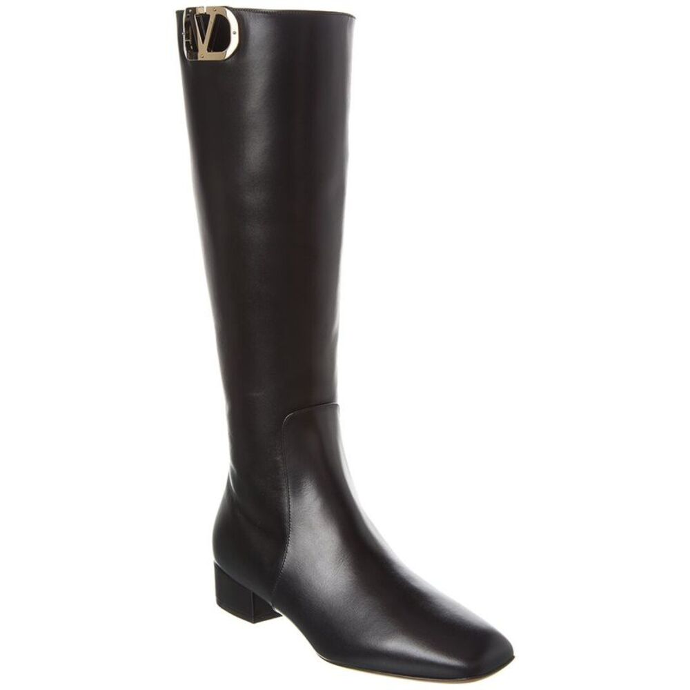 Valentino Vlogo 30 Leather Knee-High Boot, Black